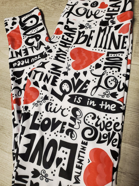 "Be Mine" "Love" Valentines Day Super Soft Leggings. High Waist, Super Soft and Stretchy!