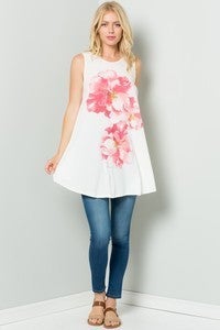 Sleeveless Long Tunic with Floral Print Sublimation (runs 2 sizes big!) 2 Color Choices Very Flowy