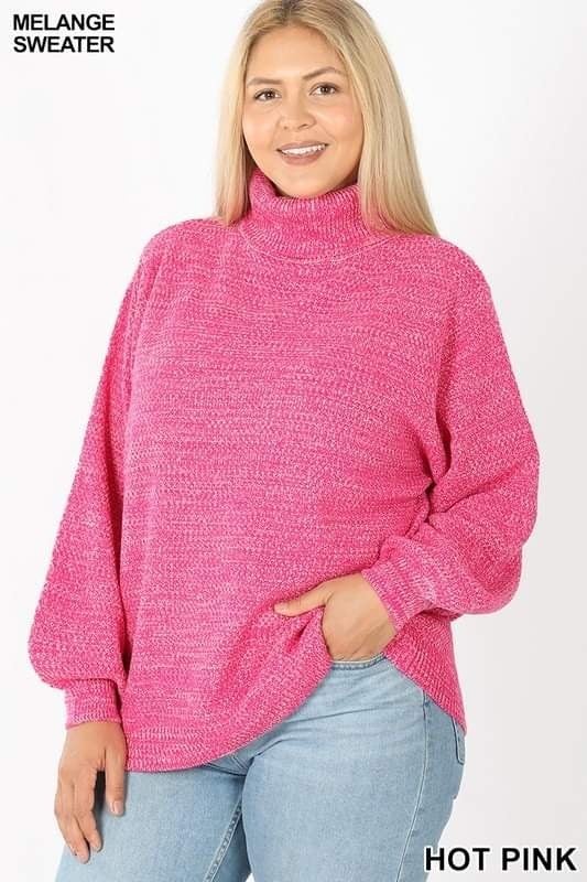 Loose Turtleneck Balloon Sleeve Soft Stretchy Sweater - Zanana