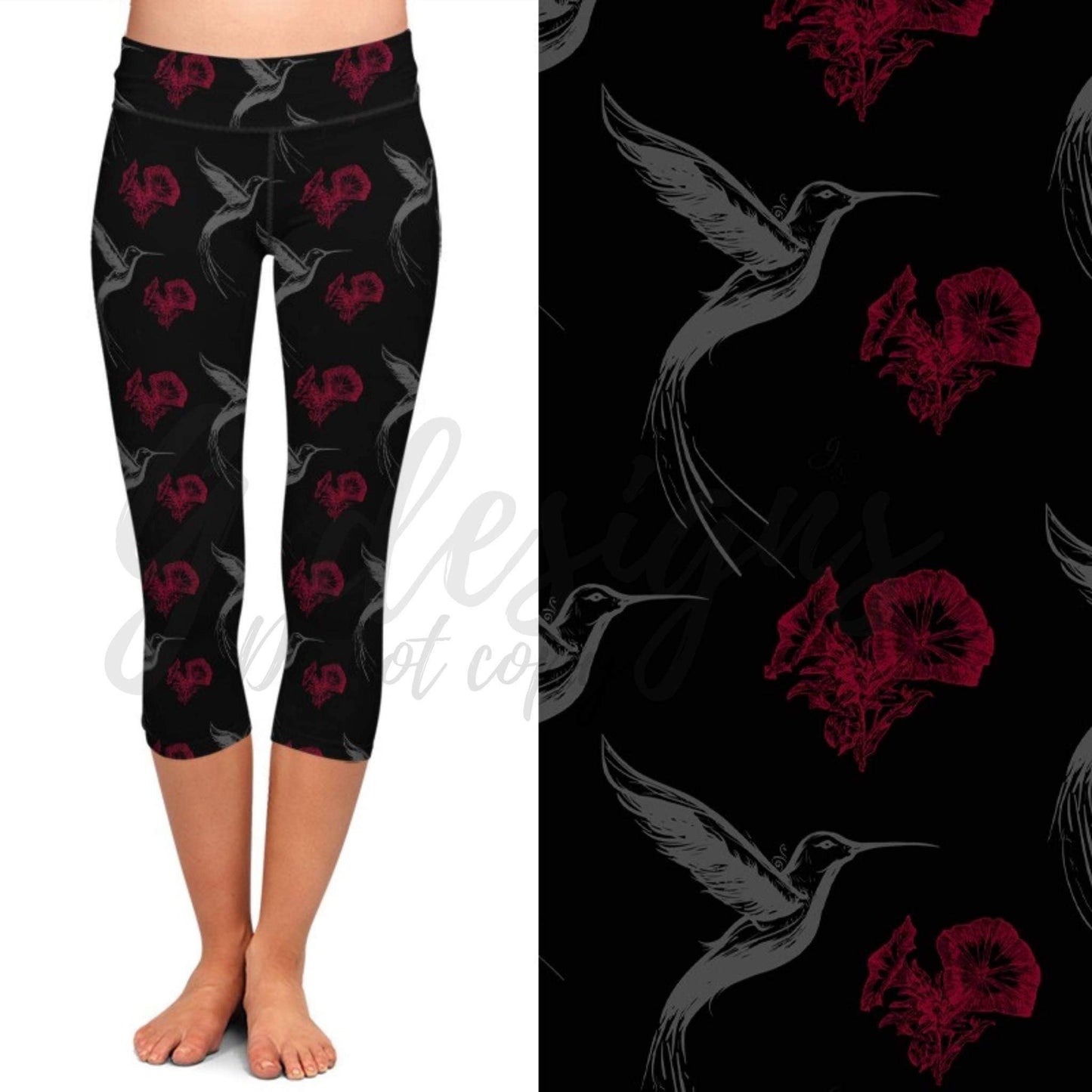 Black Hummingbirds Capri, Subtle Design, Yoga Band