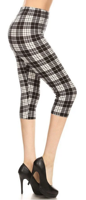 Plaid Black & White CAPRI, Extremely Soft, Hyper Stretch, Elastic Band!