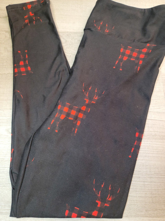 Buffalo plaid Deer, Designer Leggings, Yoga Band