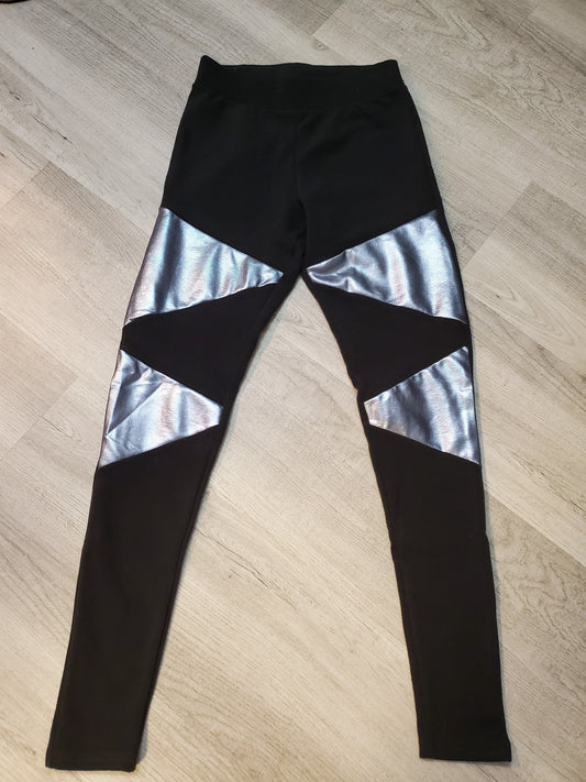 Tummy Tucking, Body Shaping Black and Metallic Blue Leggings