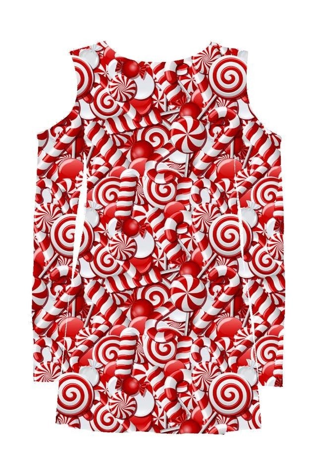 ONLY 2X LEFT! Cold Shoulder Red & White Swirl Candy. Super Stretchy and Comfy!