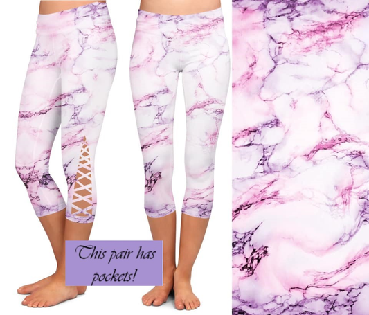 Pink/Purple Marble CRISS CROSS CAPRIS  with Pockets