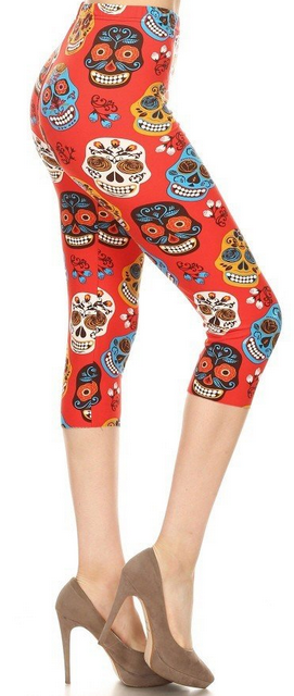 Red Sugar Skulls CAPRI, Extremely Soft, Hyper Stretch, Elastic Band!