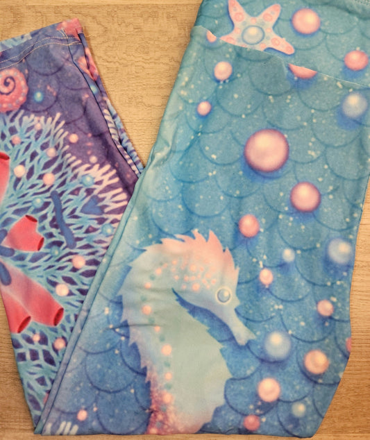 Pastel Ombre Pearl's & Seahorse. High Waist, Yoga Band, Very Soft and Stretchy!