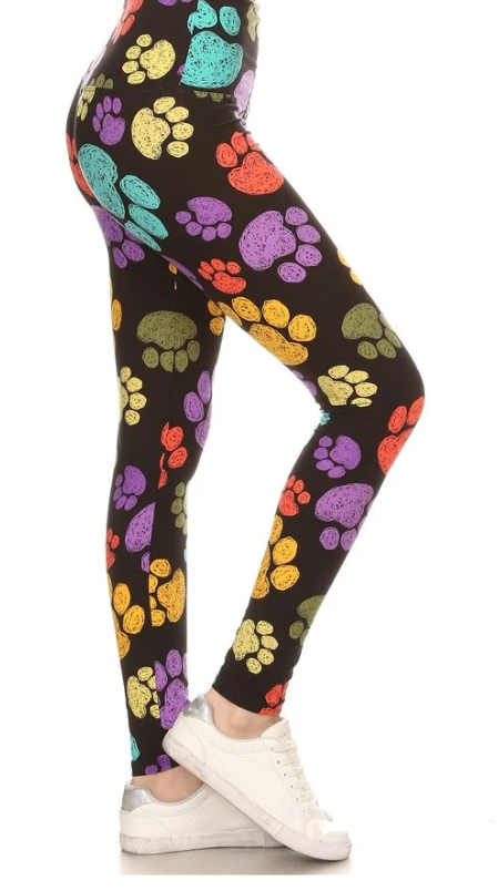 ONLY PS (12-20) LEFT! Elastic Band Colorful Paw Prints Select Leggings