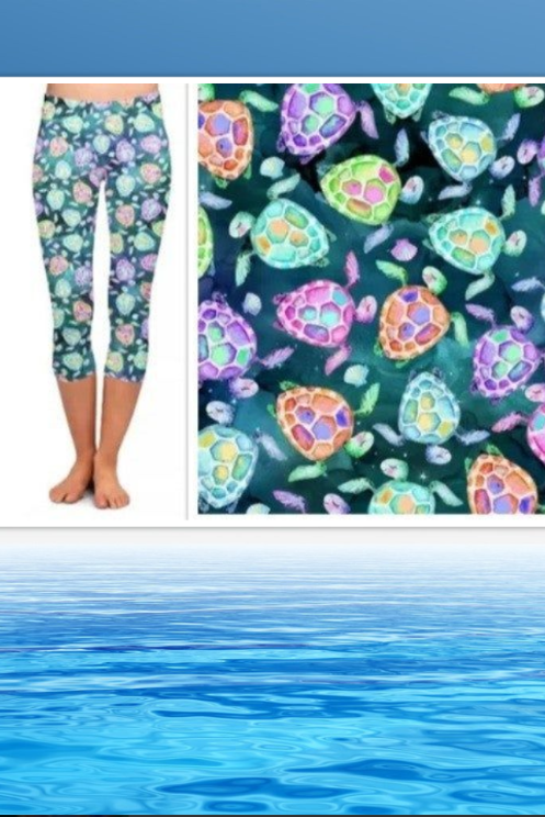 Pastel Turtle Capri. High Waist, Yoga Band, Very Soft and Stretchy!