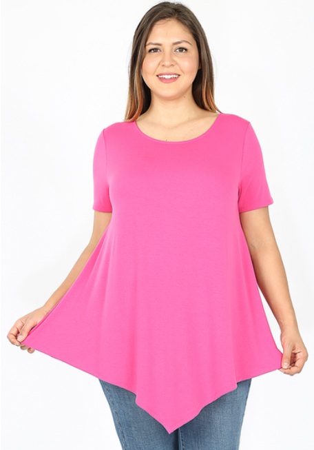 Premium Soft & Stretchy Fabric Boat Neck Solid Triangle  Shark Bite Hem Top.