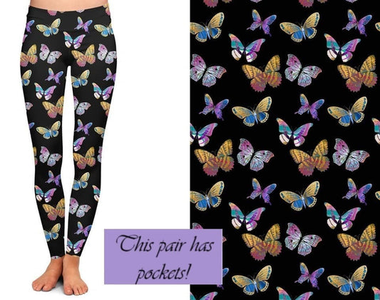 Colorful Butterflies Designer Leggings, Yoga Band, Soft Material