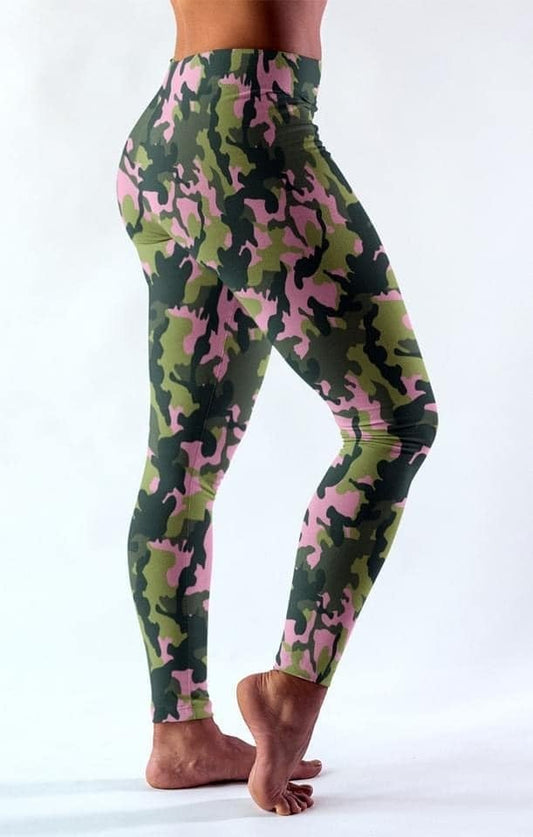 Pink & Olive Green Camoflage Leggings. Hyper Stretch and softness! Yoga Band.