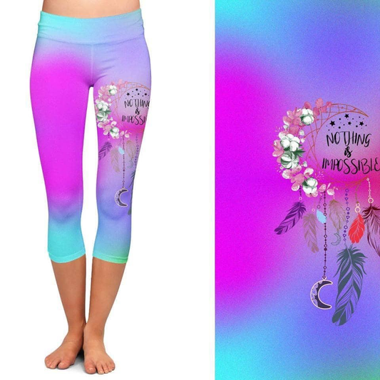 "Nothing is Impossible" Pastel Leggings!!! (NOT CAPRI) with Pockets Very Soft and Stretchy!