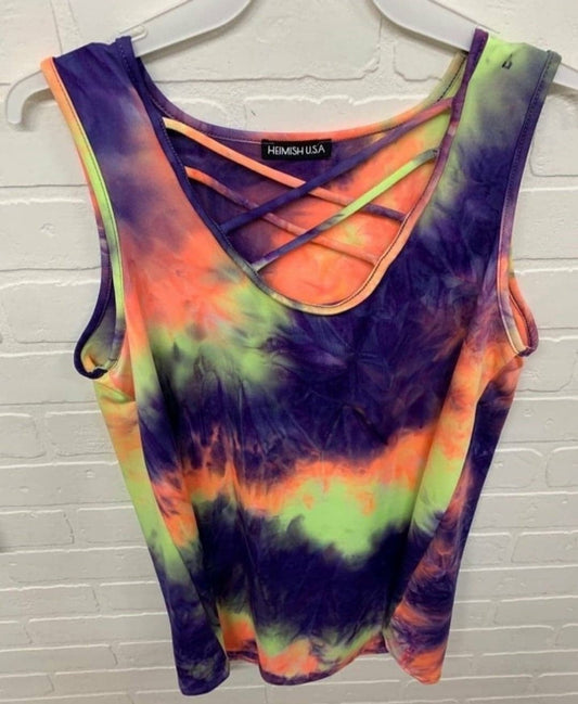 Tie Dye Criss Cross Chest Sleeveless, Stretchy Comfy Top