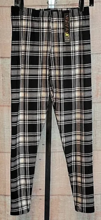 Black Plaid Leggings, Extremely Soft, Hyper Stretch, Elastic Band!