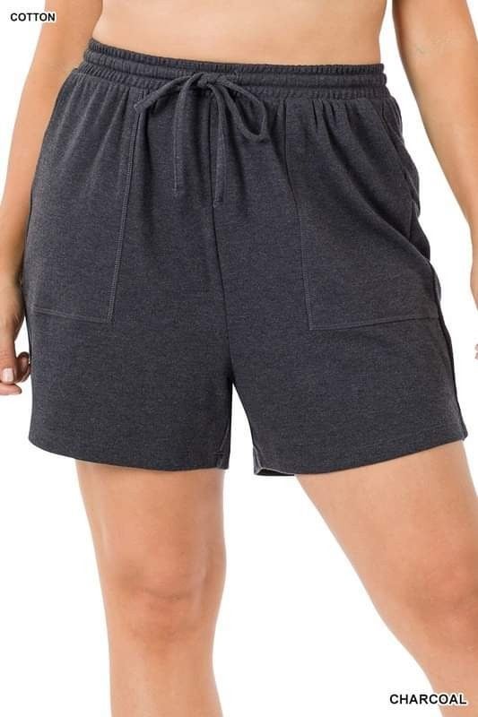 Plus Size Super Comfy Grey Pocket Shorts, Elastic Band, Draw String.