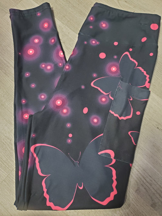 Butterflies & Bubbles Leggings with Pockets, Yoga Band, Soft Material
