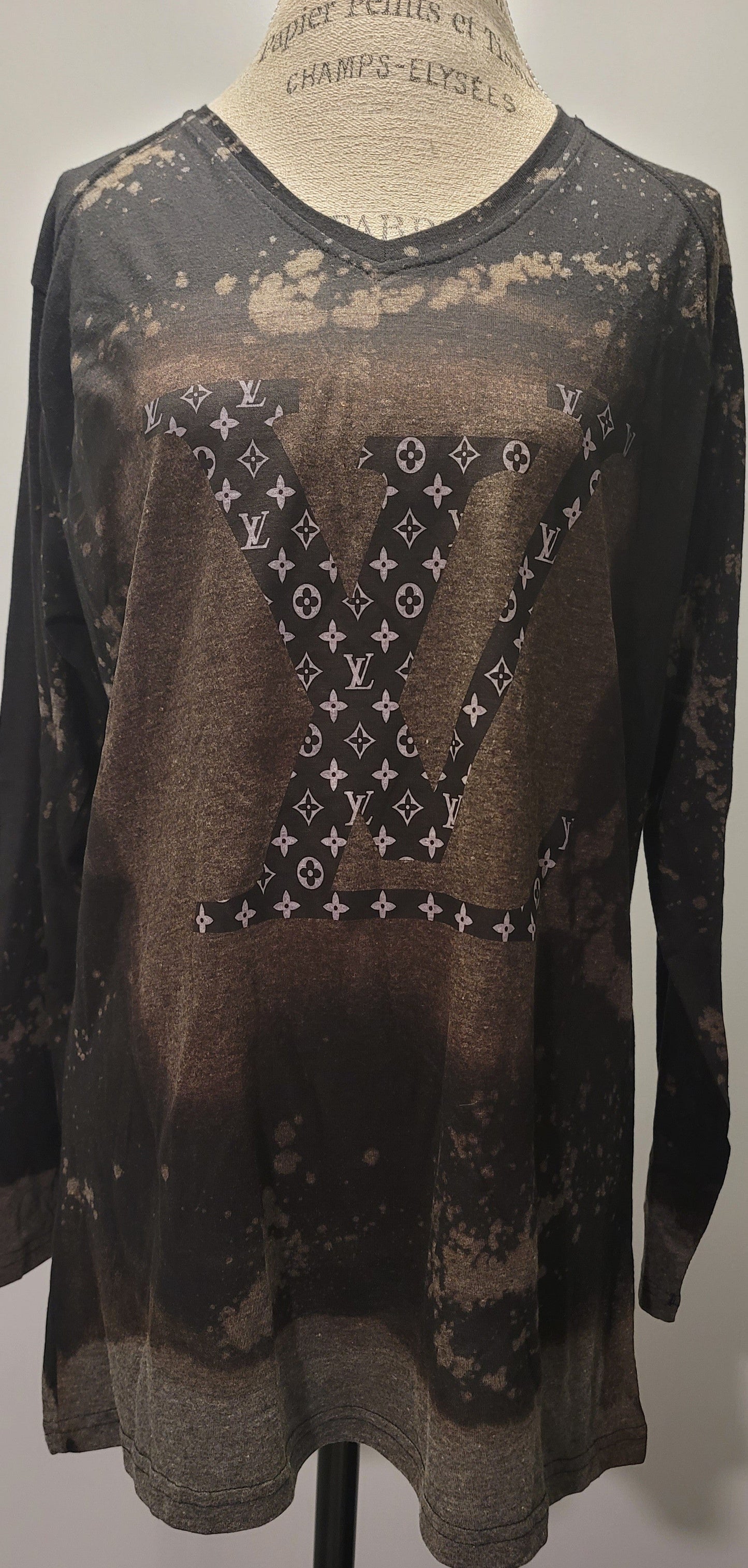 Inspired LV Long Sleeve Tie Dye V Neck Custom Made Top