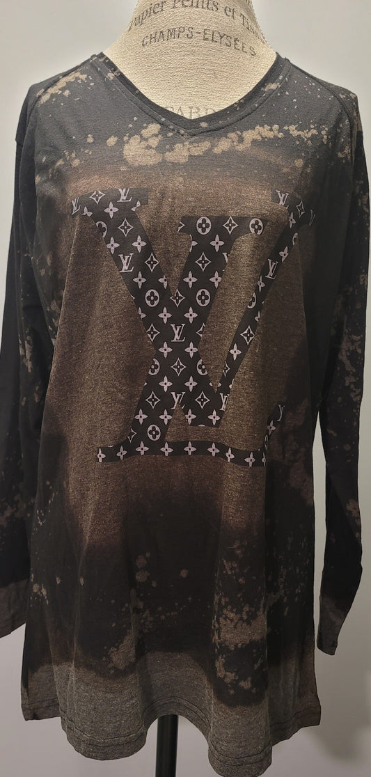 Inspired LV Long Sleeve Tie Dye V Neck Custom Made Top