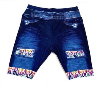 Rainbow Leopard Denim Print Jeggings Shorts, Hyper Stretch, Extra Soft, Yoga Band