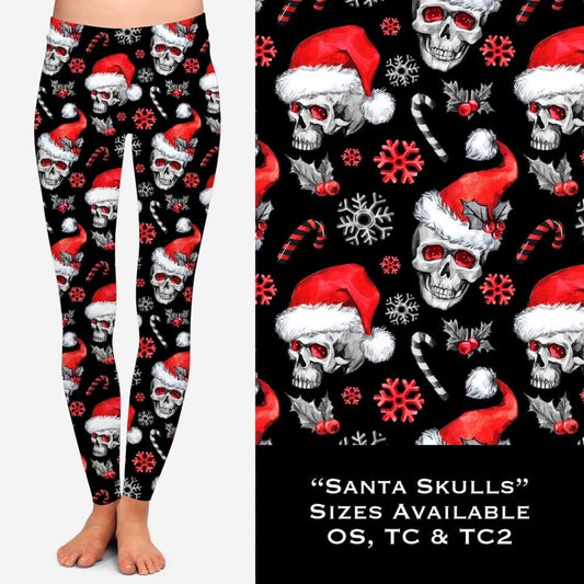 Goth Santa Skull & Sugar Canes - Designer Leggings. Hyper Stretch and softness! Yoga Band.