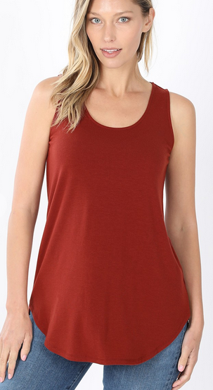 S/LG (runs big) Premium Soft Round Hemline Solid Sleeveless tank Top