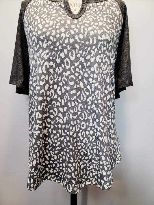 Soft V-Neck Short Sleeve Leopard Print Top, Made in the USA