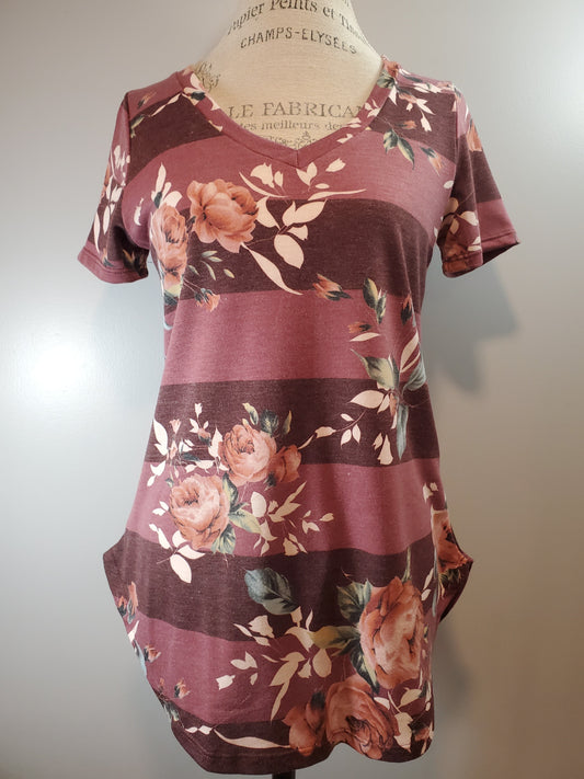 Only Small Left (would fit md) Floral Mauve Striped Top