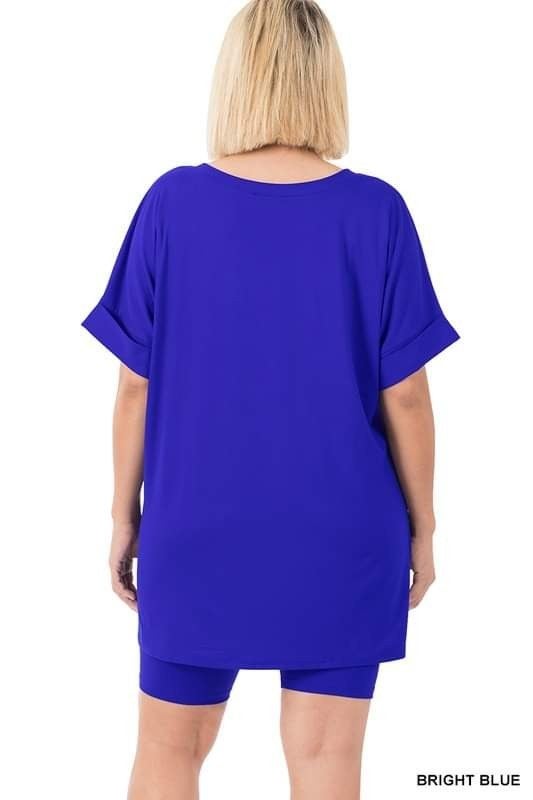 2 Piece Shirt & Biker Shorts Set 3 Color Choices Stretchy Matching Biker Shorts & Top. Generously sized!