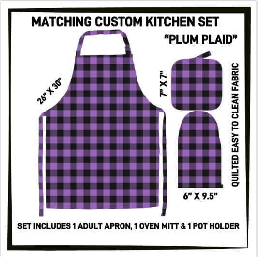 Purple Plaid 3 Piece Kitchen Set