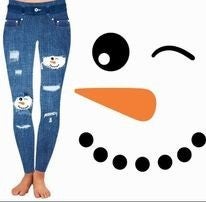 THE CUTEST SNOWMEN JEGGINGS! Blue Denim Print Designer.