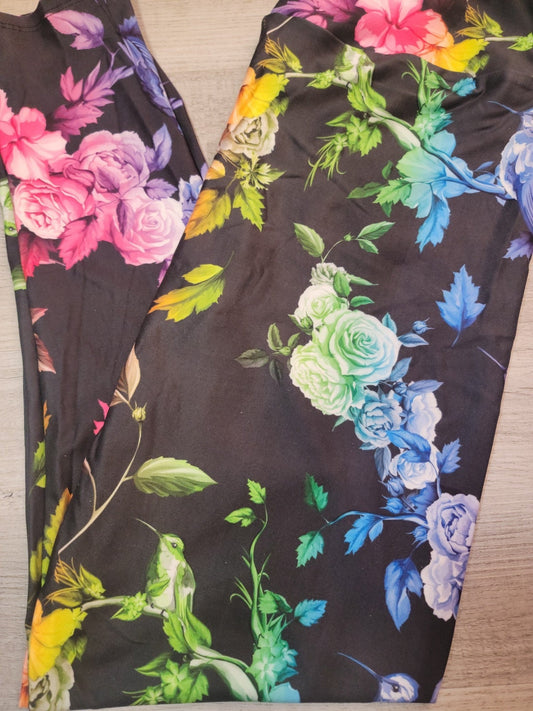 Rainbow Ombre Floral Leggings. Yoga Band. Extra Soft and stretchy!