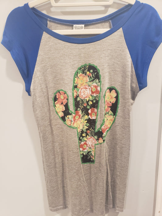 Cactus Floral grey with blue sleeve