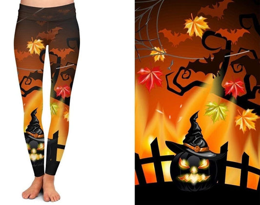 Haunted Fall Forest, Halloween Yoga Band Leggings. Hyper Stretch and softness! Yoga Band.