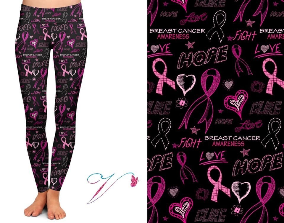 Breast Cancer Awareness Pink Ribbon Designer Leggings. Hyper Stretch and softness! Yoga Band.