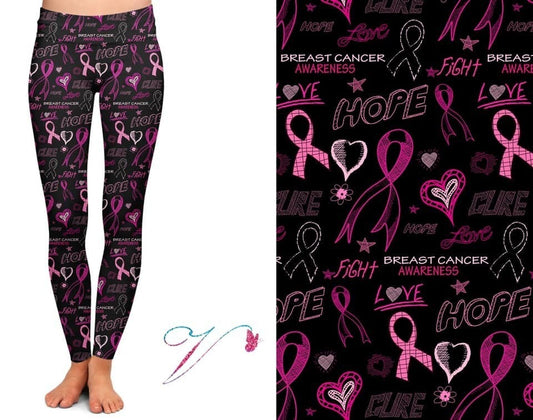 Breast Cancer Awareness Pink Ribbon Designer Leggings. Hyper Stretch and softness! Yoga Band.