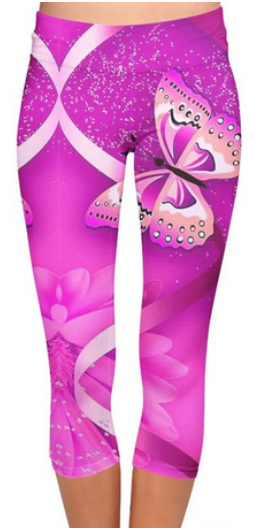 Beautiful Pink Butterfly CAPRI, Yoga Band, High Waist