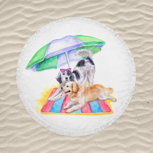 Large (5ft) Custom, Fringed, Round Terry Cloth Beach Towel in 6 different Designs
