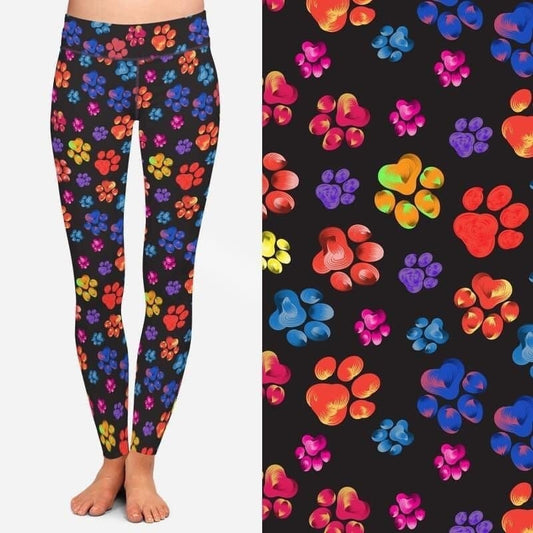 Paw Print Fun! Designer Leggings. Hyper Stretch and softness! Yoga Band.