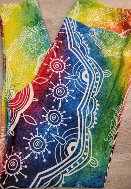 Rainbow Tie Dye Medallion Leggings. Hyper Stretch and softness! Yoga Band.