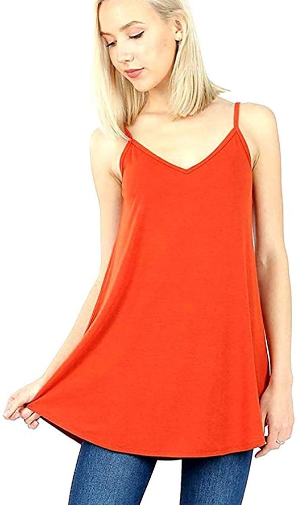 REVERSIBLE! Round or V Neck? Both! Premium Soft Spaghetti Strap, Flowy Cami Tank Top