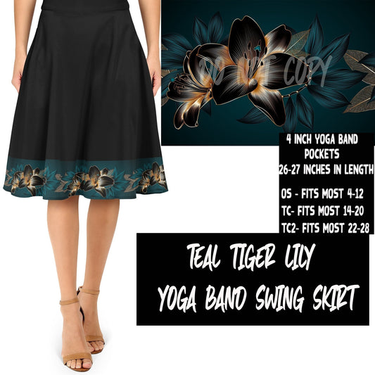 LAST ONE LEFT OS, Teal Tiger Lily Yoga Band Skirt with Pockets