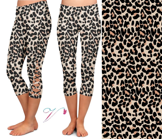 Sexy Leopard CAPRI with Pockets CRISS CROSS. High Waist, Yoga Band, Very Soft and Stretchy!
