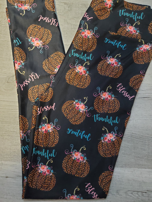 Blessed! Pumpkin/Floral/Leopard Leggings. Hyper Stretch and softness! Yoga Band.