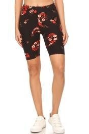 All sizes! Soft & Stretchy Black & Red Flower Biker Shorts. Elastic Band.