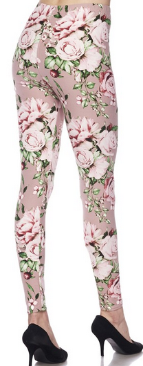Gorgeous Floral Mauve Leggings, Elastic Band