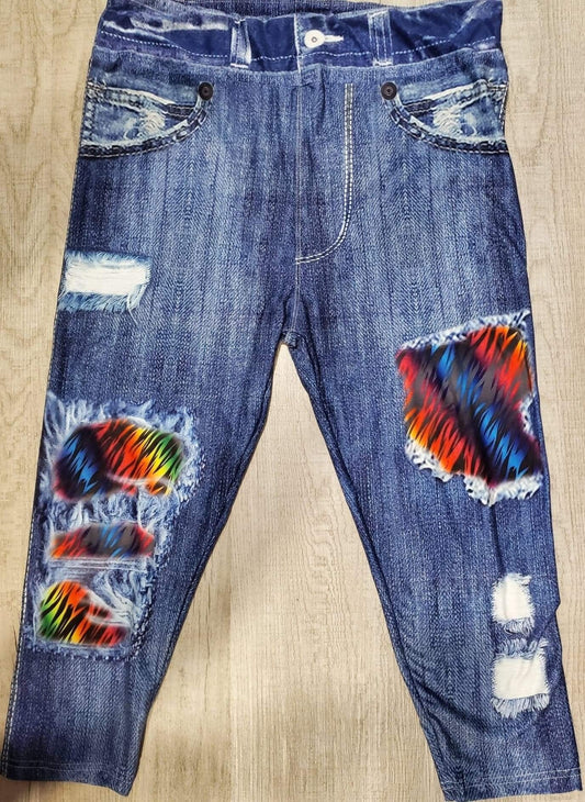 CAPRI Jegging Rainbow Zebra Peek A Boo. High Waist, Super Soft and Stretchy!
