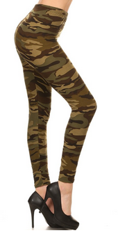 Green Camo Leggings, Elastic Band, Soft and Comfy!