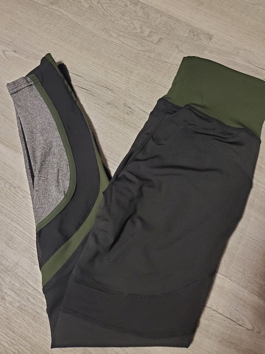 Wicking 4 way Stretch Leggings, Mesh Design, Black Grey, Olive
