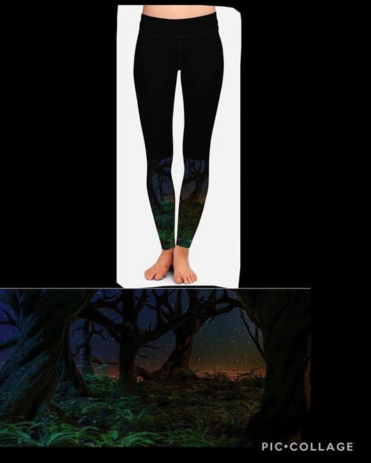 Halloween Night Forest Subtle Designer Leggings. Hyper Stretch and softness! Yoga Band.